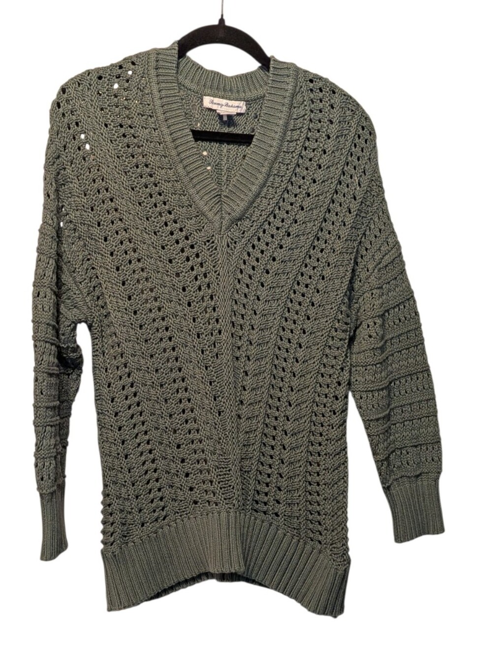 Tommy Bahama Sage 100% Cotton Open-Weave Scoop Neck Pullover Sweater|Medium